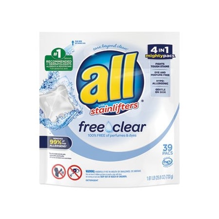 Henkel All, MIGHTY PACS FREE AND CLEAR SUPER CONCENTRATED LAUNDRY DETERGENT, 39PK 73978EA
